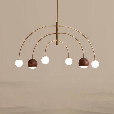 Contemporary Scandinavian Dome Semicircular Arc Orbs Walnut Ash Copper 6 - Light Chandelier For Dining Room