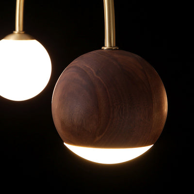 Contemporary Scandinavian Dome Semicircular Arc Orbs Walnut Ash Copper 6 - Light Chandelier For Dining Room