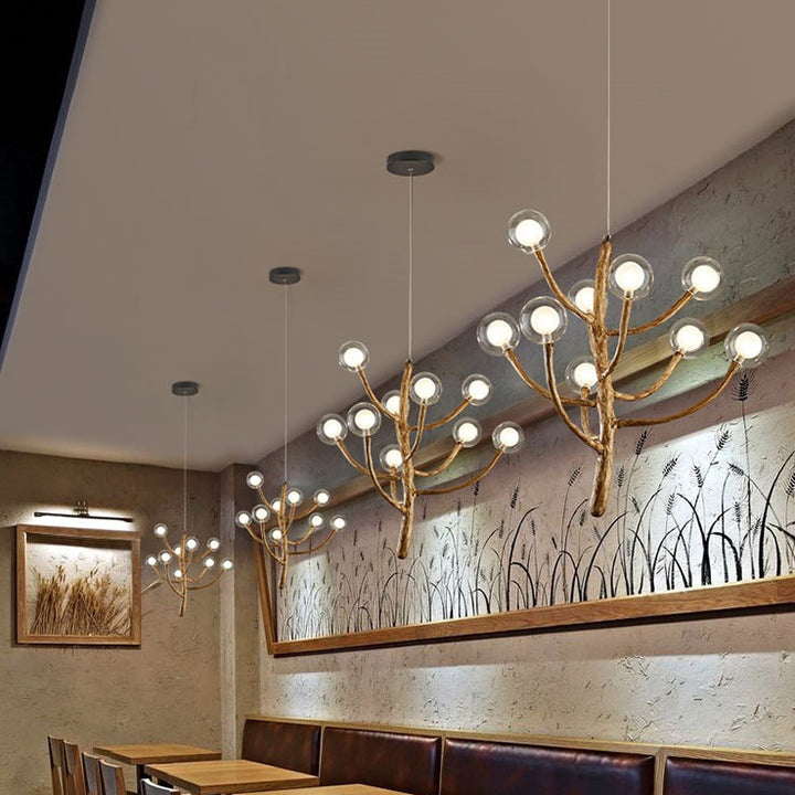 Traditional Japanese Dome Tree Branch Orbs Polymer Glass Hardware 3/6/9/12/15 - Light Chandelier For Dining Room
