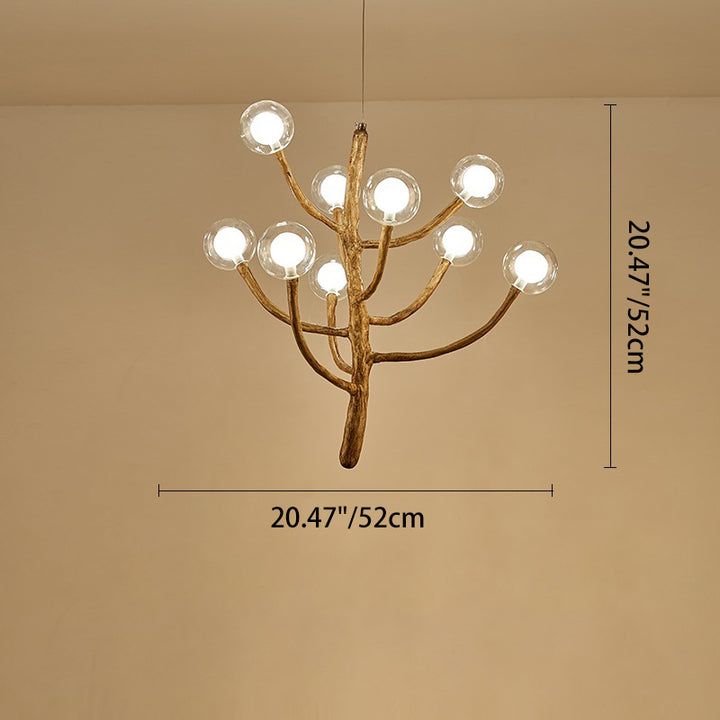 Traditional Japanese Dome Tree Branch Orbs Polymer Glass Hardware 3/6/9/12/15 - Light Chandelier For Dining Room