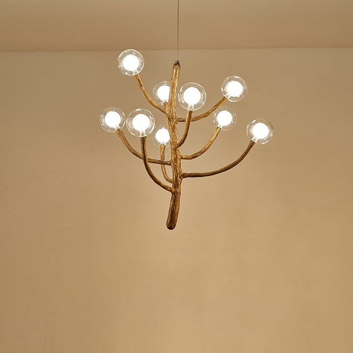 Traditional Japanese Dome Tree Branch Orbs Polymer Glass Hardware 3/6/9/12/15 - Light Chandelier For Dining Room