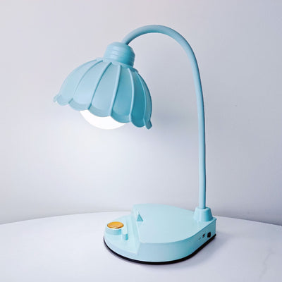 مصباح طاولة LED بقاعدة مستديرة ومظلة زهور ABS قابلة للالتواء بتصميم نوردي معاصر لغرفة النوم 