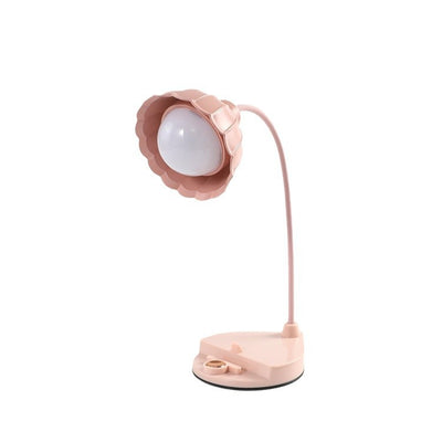 مصباح طاولة LED بقاعدة مستديرة ومظلة زهور ABS قابلة للالتواء بتصميم نوردي معاصر لغرفة النوم 