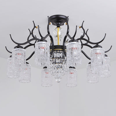 Candelabro contemporáneo nórdico DomePlanet redondo de vidrio y hierro de 7/13 luces para sala de estar 