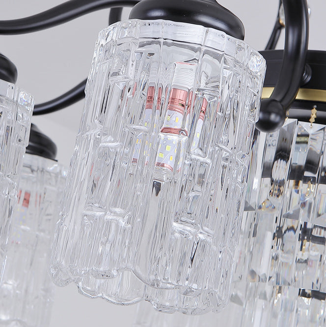 Contemporary Nordic Dome Branch Curved Rod Cylinder Glass Lampshade Iron Crystal 3/6/8/10-Light Chandelier For Living Room
