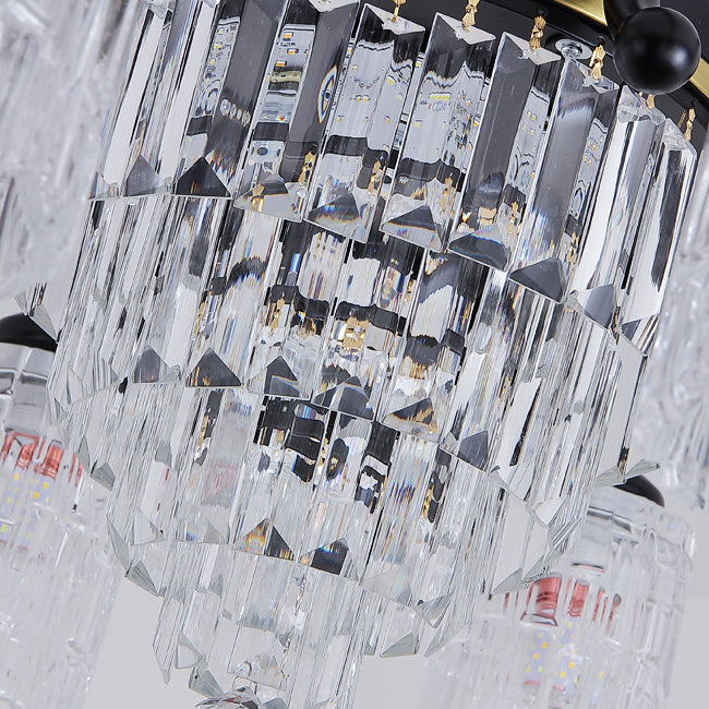 Contemporary Nordic Dome Branch Curved Rod Cylinder Glass Lampshade Iron Crystal 3/6/8/10-Light Chandelier For Living Room