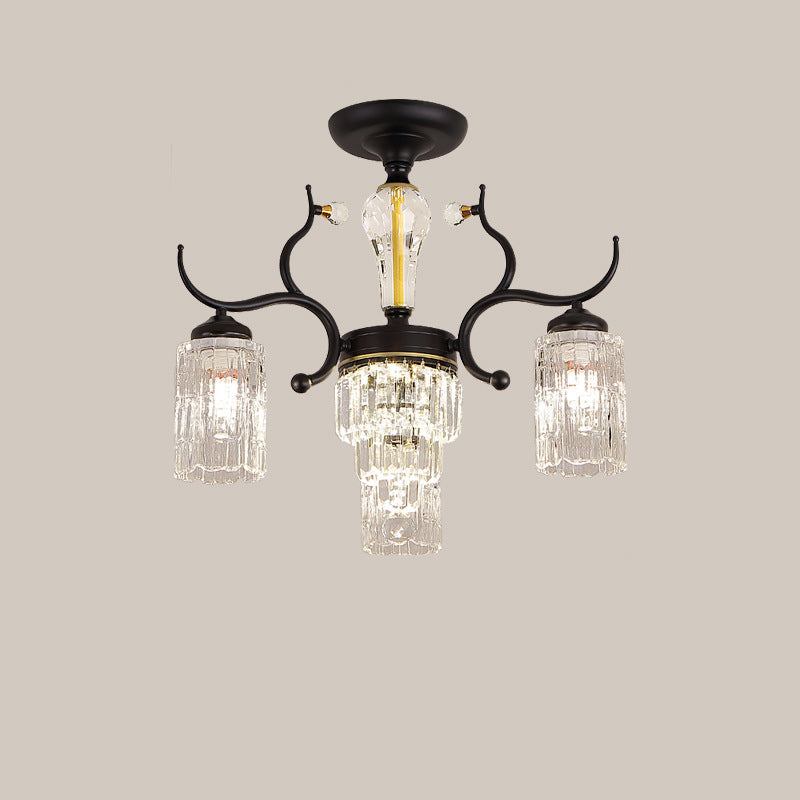 Contemporary Nordic Dome Branch Curved Rod Cylinder Glass Lampshade Iron Crystal 3/6/8/10-Light Chandelier For Living Room