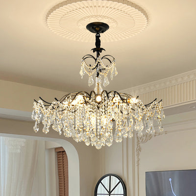 Traditional French Dome Branch Curved Rod Crystal Iron Glass 14 - Light Chandelier For Living Room