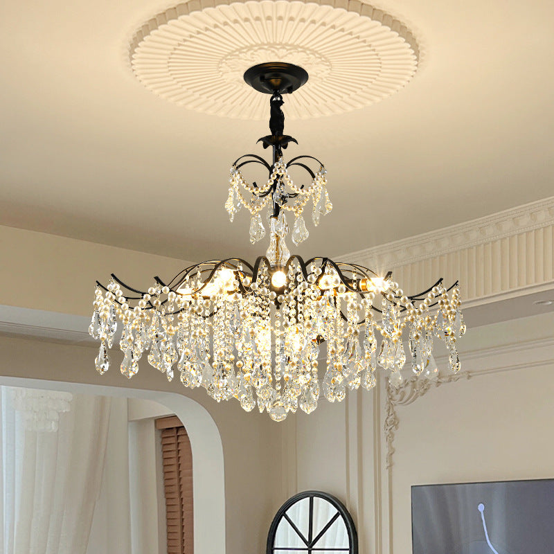 Traditional French Dome Branch Curved Rod Crystal Iron Glass 14 - Light Chandelier For Living Room
