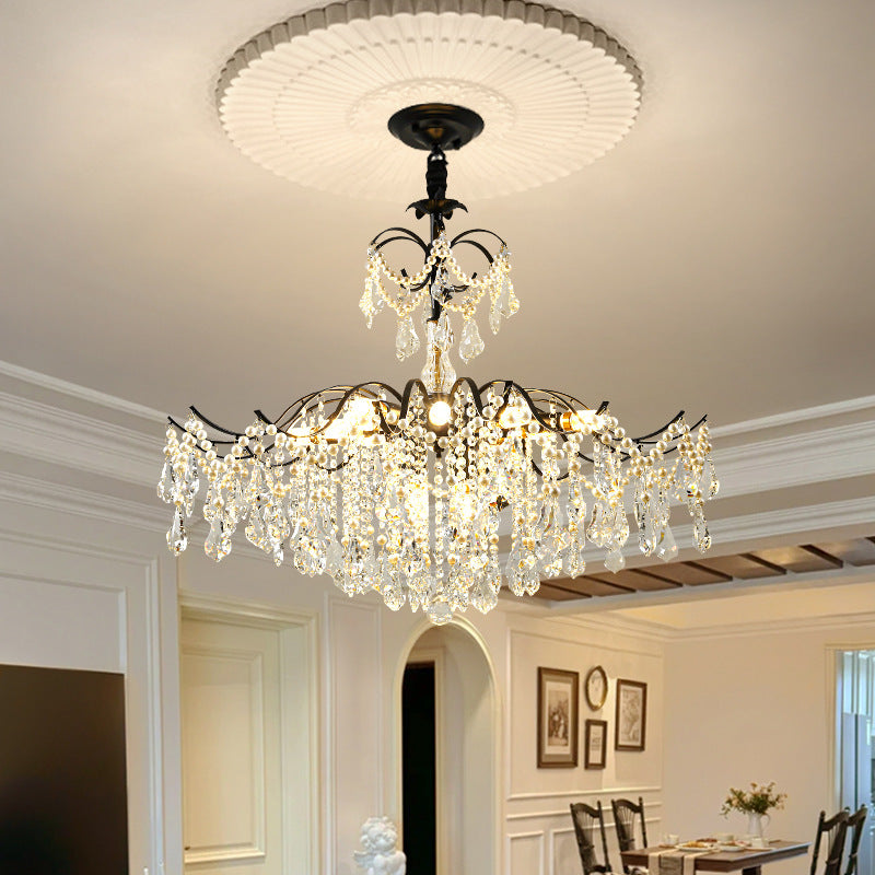 Traditional French Dome Branch Curved Rod Crystal Iron Glass 14 - Light Chandelier For Living Room