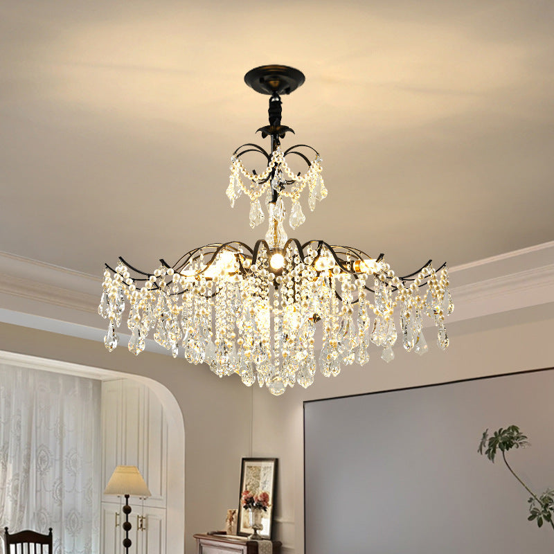 Traditional French Dome Branch Curved Rod Crystal Iron Glass 14 - Light Chandelier For Living Room
