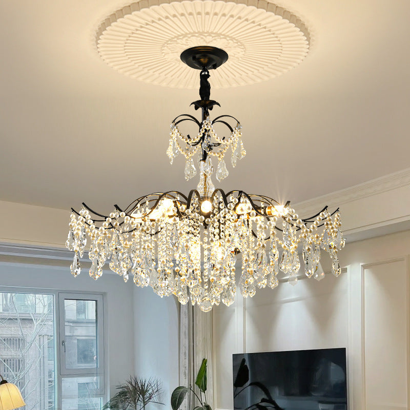 Traditional French Dome Branch Curved Rod Crystal Iron Glass 14 - Light Chandelier For Living Room