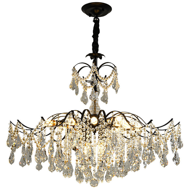 Traditional French Dome Branch Curved Rod Crystal Iron Glass 14 - Light Chandelier For Living Room