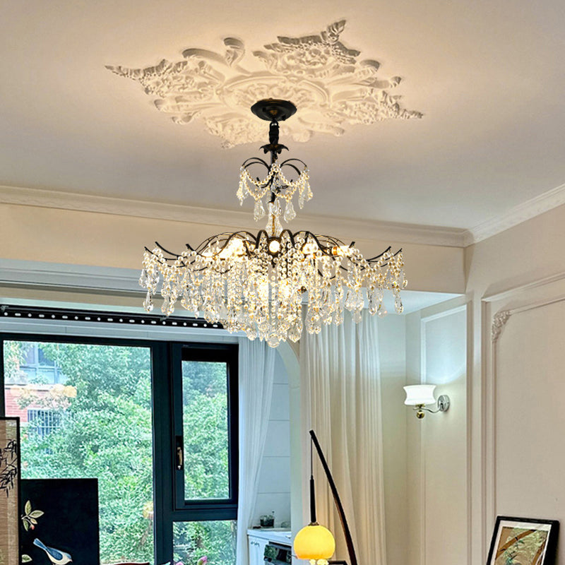 Traditional French Dome Branch Curved Rod Crystal Iron Glass 14 - Light Chandelier For Living Room