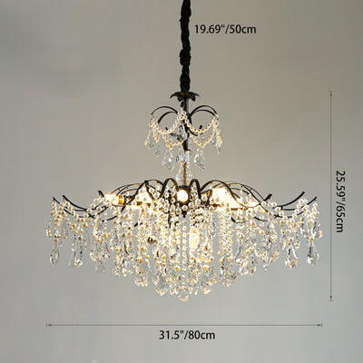 Traditional French Dome Branch Curved Rod Crystal Iron Glass 14 - Light Chandelier For Living Room