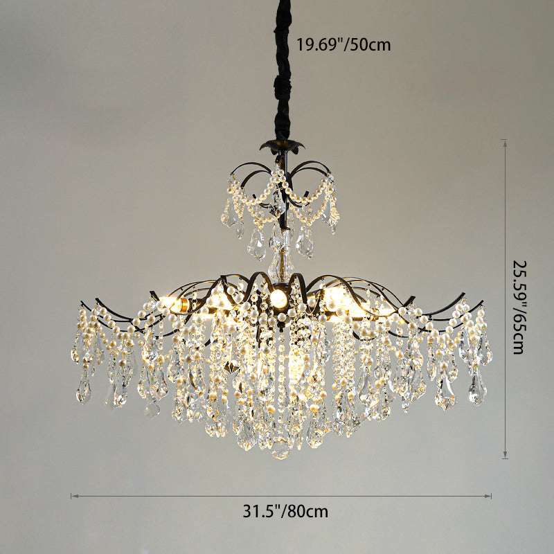 Traditional French Dome Branch Curved Rod Crystal Iron Glass 14 - Light Chandelier For Living Room