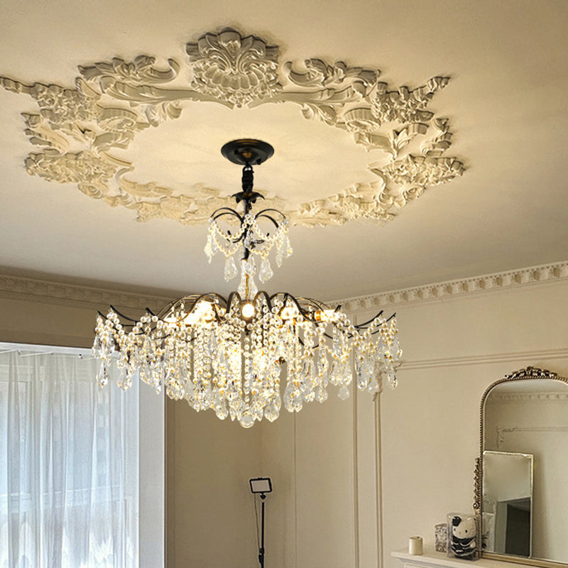 Traditional French Dome Branch Curved Rod Crystal Iron Glass 14 - Light Chandelier For Living Room