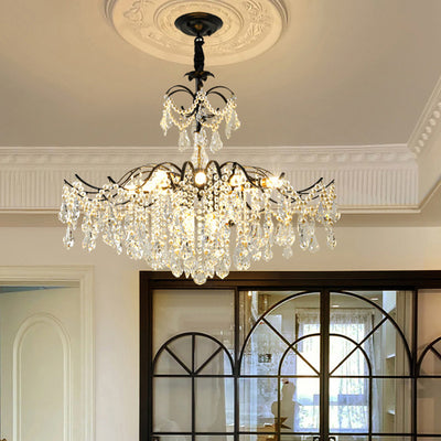 Traditional French Dome Branch Curved Rod Crystal Iron Glass 14 - Light Chandelier For Living Room