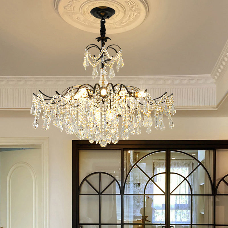 Traditional French Dome Branch Curved Rod Crystal Iron Glass 14 - Light Chandelier For Living Room