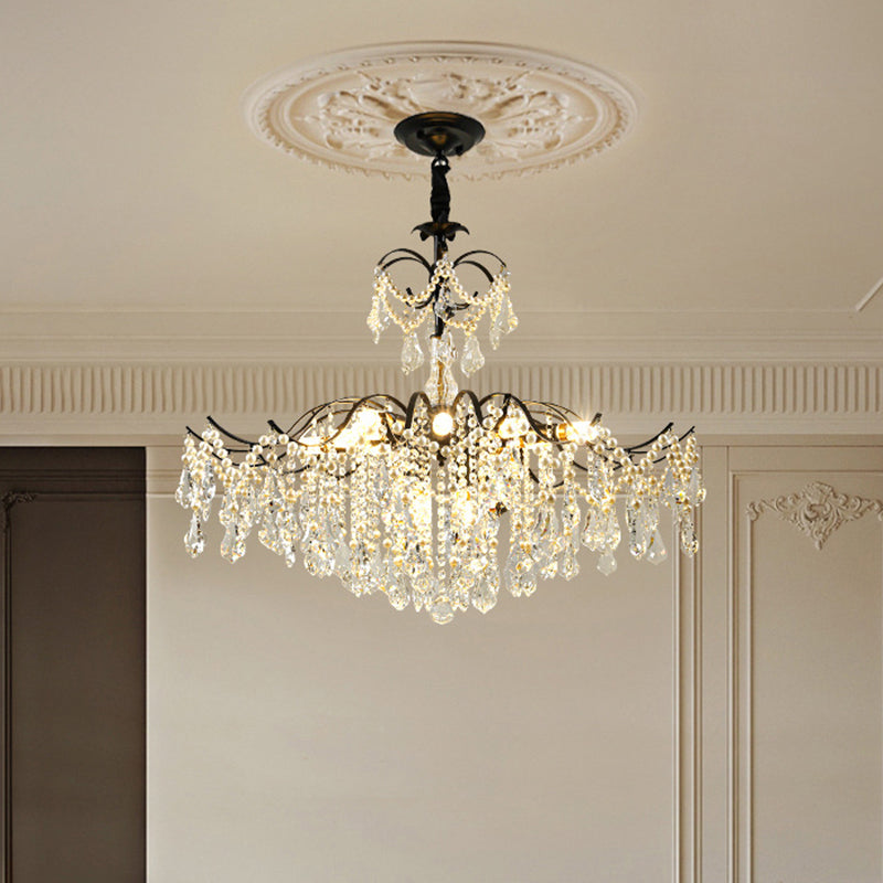 Traditional French Dome Branch Curved Rod Crystal Iron Glass 14 - Light Chandelier For Living Room