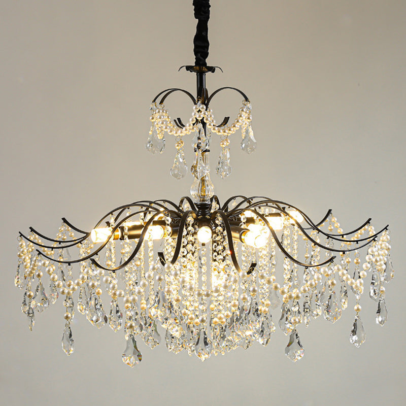 Traditional French Dome Branch Curved Rod Crystal Iron Glass 14 - Light Chandelier For Living Room