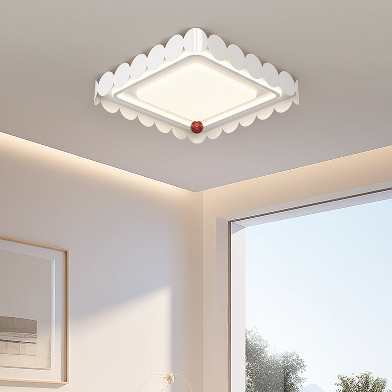Contemporary Nordic Cream Round Square Rectangle Iron Acrylic LED Flush Mount Ceiling Light For Bedroom