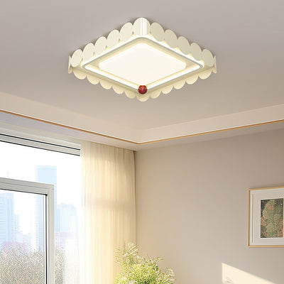 Contemporary Nordic Cream Round Square Rectangle Iron Acrylic LED Flush Mount Ceiling Light For Bedroom