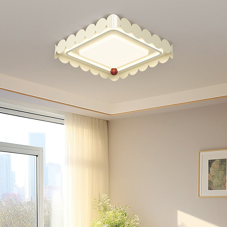 Contemporary Nordic Cream Round Square Rectangle Iron Acrylic LED Flush Mount Ceiling Light For Bedroom