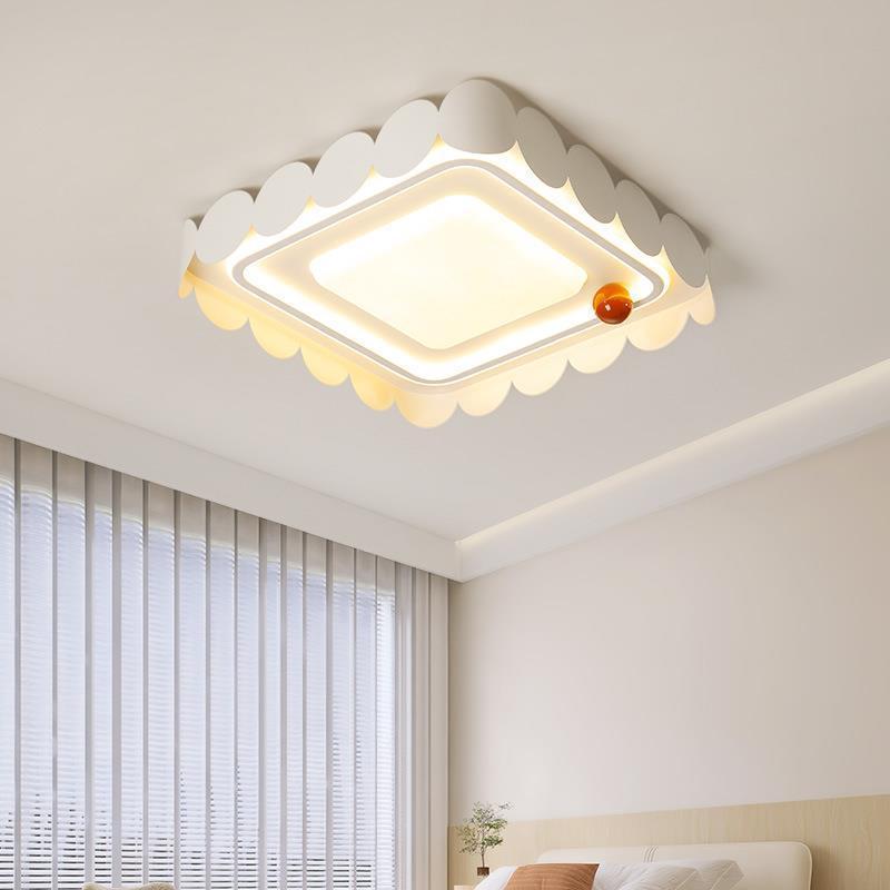 Contemporary Nordic Cream Round Square Rectangle Iron Acrylic LED Flush Mount Ceiling Light For Bedroom