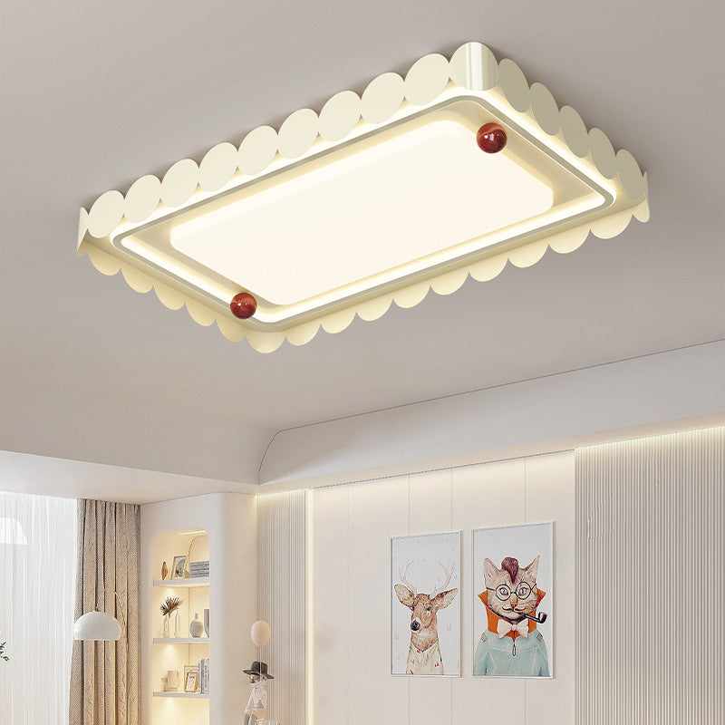 Contemporary Nordic Cream Round Square Rectangle Iron Acrylic LED Flush Mount Ceiling Light For Bedroom