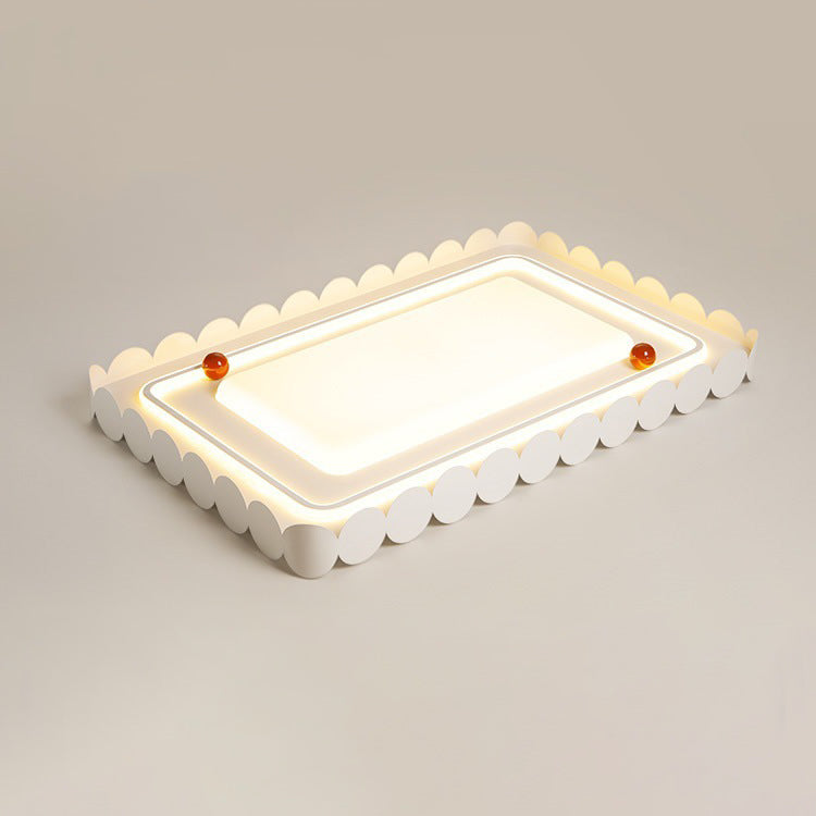 Contemporary Nordic Cream Round Square Rectangle Iron Acrylic LED Flush Mount Ceiling Light For Bedroom