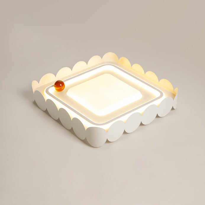 Contemporary Nordic Cream Round Square Rectangle Iron Acrylic LED Flush Mount Ceiling Light For Bedroom