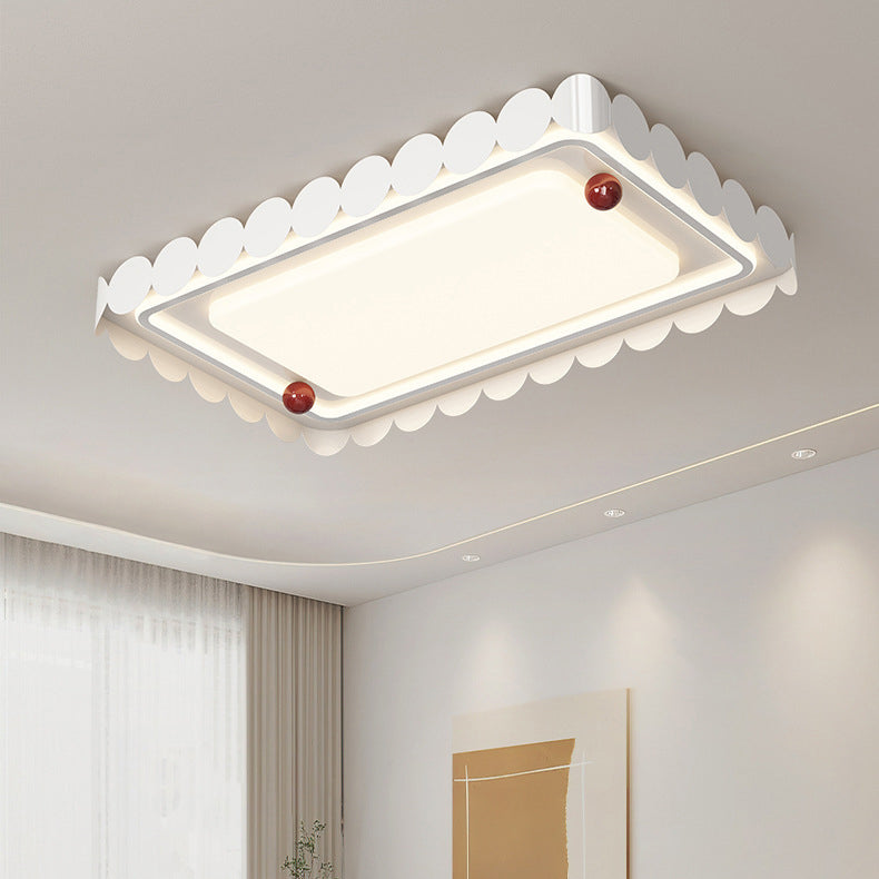 Contemporary Nordic Cream Round Square Rectangle Iron Acrylic LED Flush Mount Ceiling Light For Bedroom