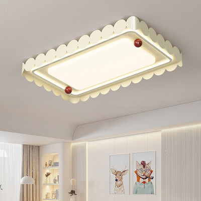 Contemporary Nordic Cream Round Square Rectangle Iron Acrylic LED Flush Mount Ceiling Light For Bedroom
