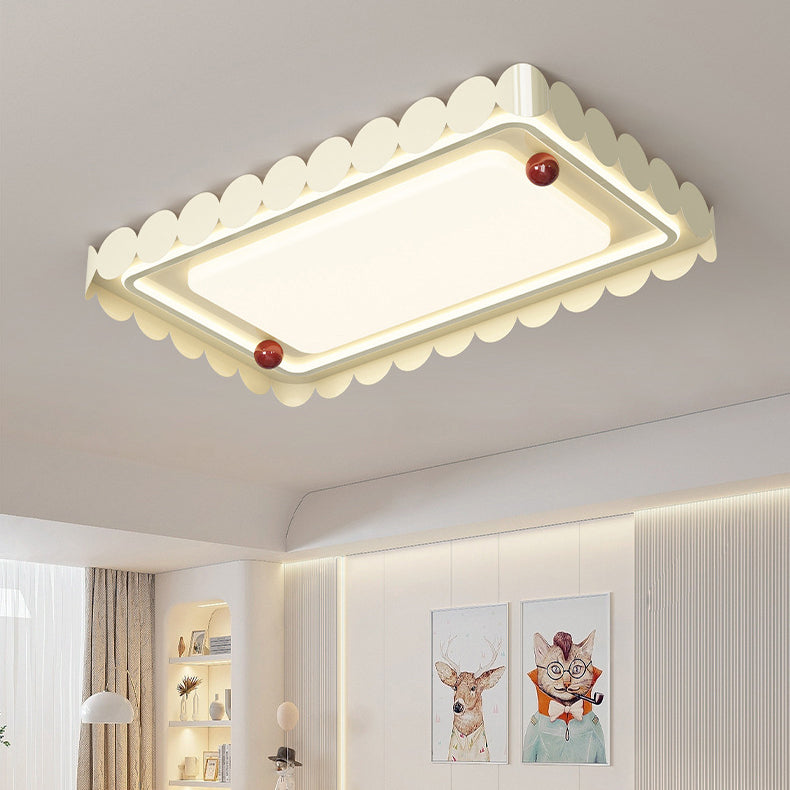 Contemporary Nordic Cream Round Square Rectangle Iron Acrylic LED Flush Mount Ceiling Light For Bedroom