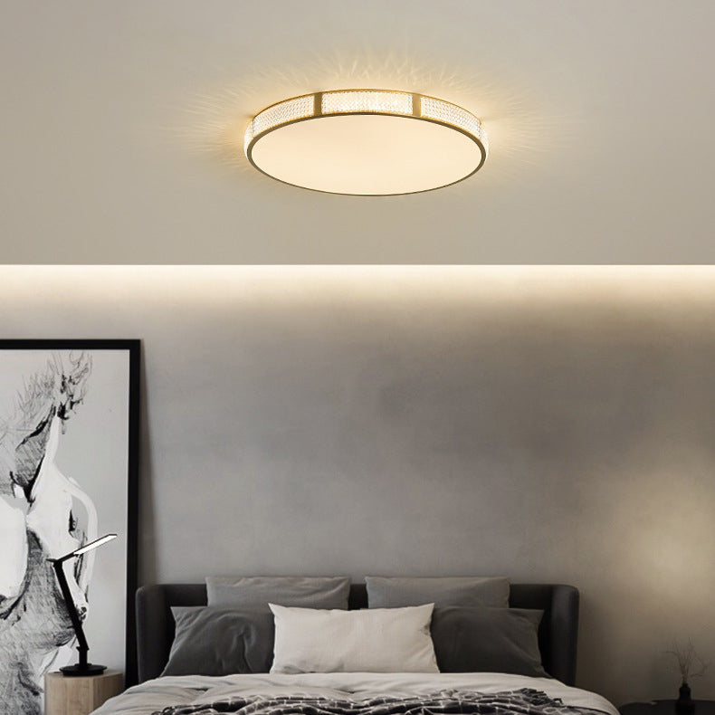 Contemporary Scandinavian Round Copper Acrylic LED Flush Mount Ceiling Light For Bedroom
