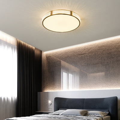 Contemporary Scandinavian Round Copper Acrylic LED Flush Mount Ceiling Light For Bedroom