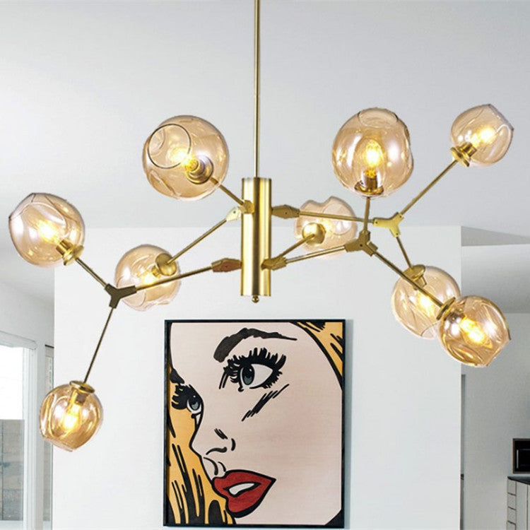 Contemporary Scandinavian Dome Branches Orbs Aluminum Iron Glass 9 - Light Chandelier For Living Room