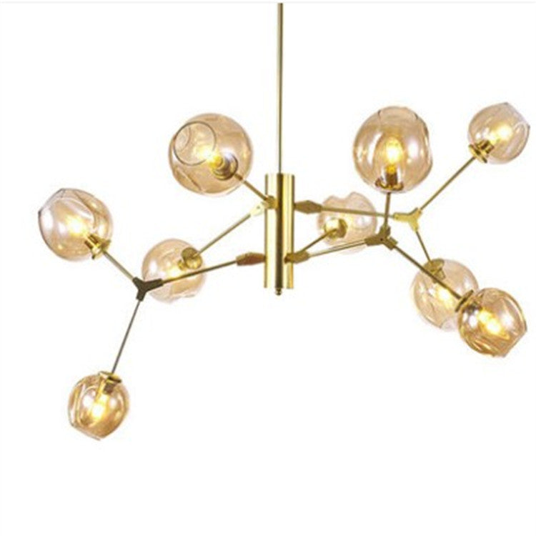 Contemporary Scandinavian Dome Branches Orbs Aluminum Iron Glass 9 - Light Chandelier For Living Room