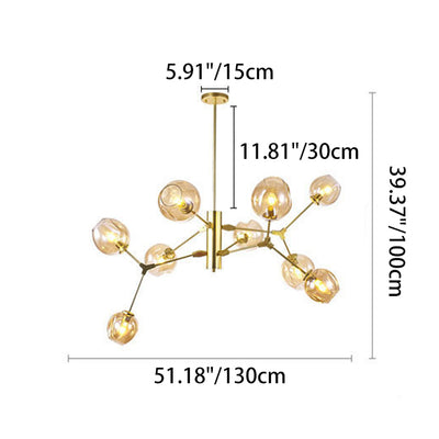 Contemporary Scandinavian Dome Branches Orbs Aluminum Iron Glass 9 - Light Chandelier For Living Room