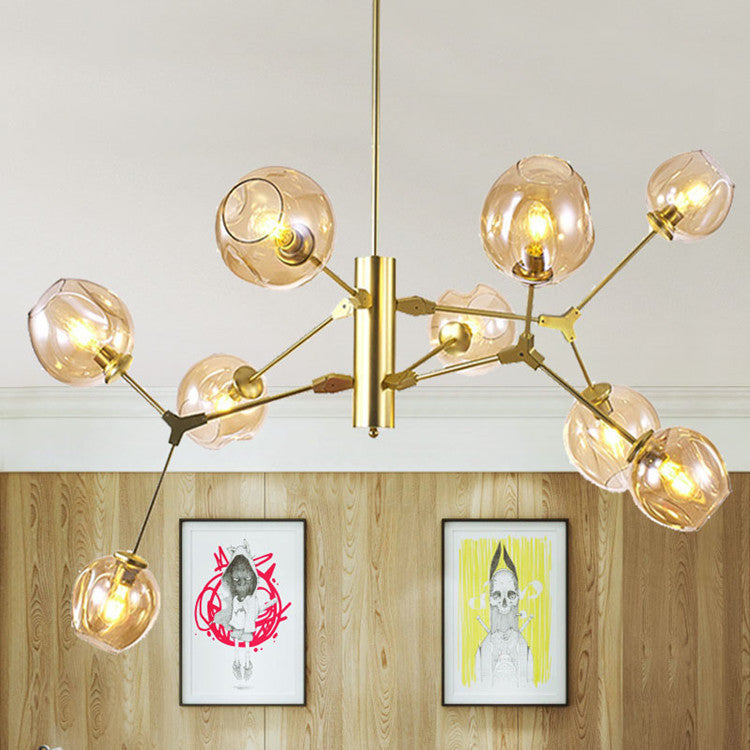 Contemporary Scandinavian Dome Branches Orbs Aluminum Iron Glass 9 - Light Chandelier For Living Room