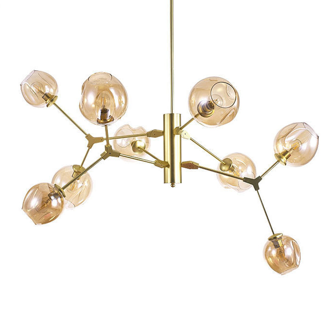 Contemporary Scandinavian Dome Branches Orbs Aluminum Iron Glass 9 - Light Chandelier For Living Room