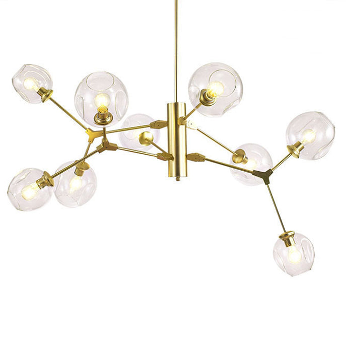 Contemporary Scandinavian Dome Branches Orbs Aluminum Iron Glass 9 - Light Chandelier For Living Room