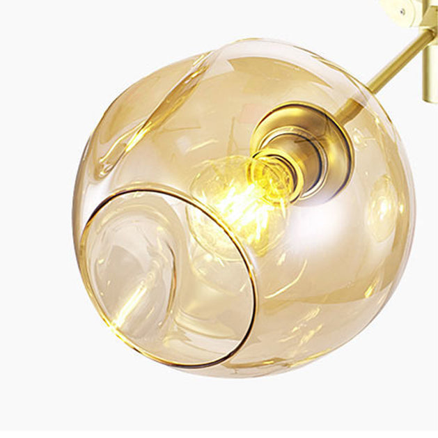 Contemporary Scandinavian Dome Branches Orbs Aluminum Iron Glass 9 - Light Chandelier For Living Room