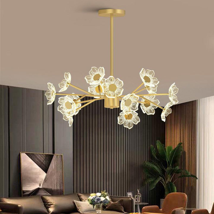 Zeitgenössische nordische Kuppelblumenast Stange Eisen Acryl LED Kronleuchter für das Esszimmer 