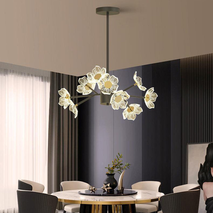 Zeitgenössische nordische Kuppelblumenast Stange Eisen Acryl LED Kronleuchter für das Esszimmer 