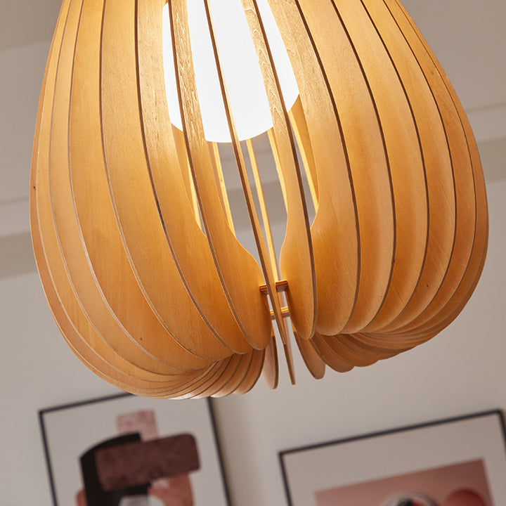 Traditionelle japanische Kuppel-Kürbis-Bassholz-Massivholz 1 - Licht Pendelleuchte für Esszimmer 