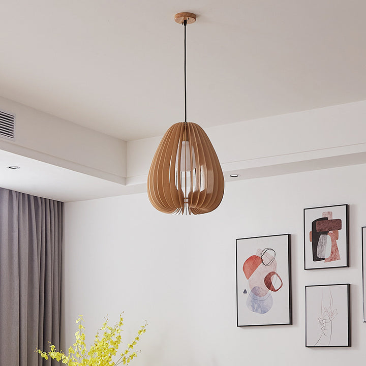 Traditionelle japanische Kuppel-Kürbis-Bassholz-Massivholz 1 - Licht Pendelleuchte für Esszimmer 