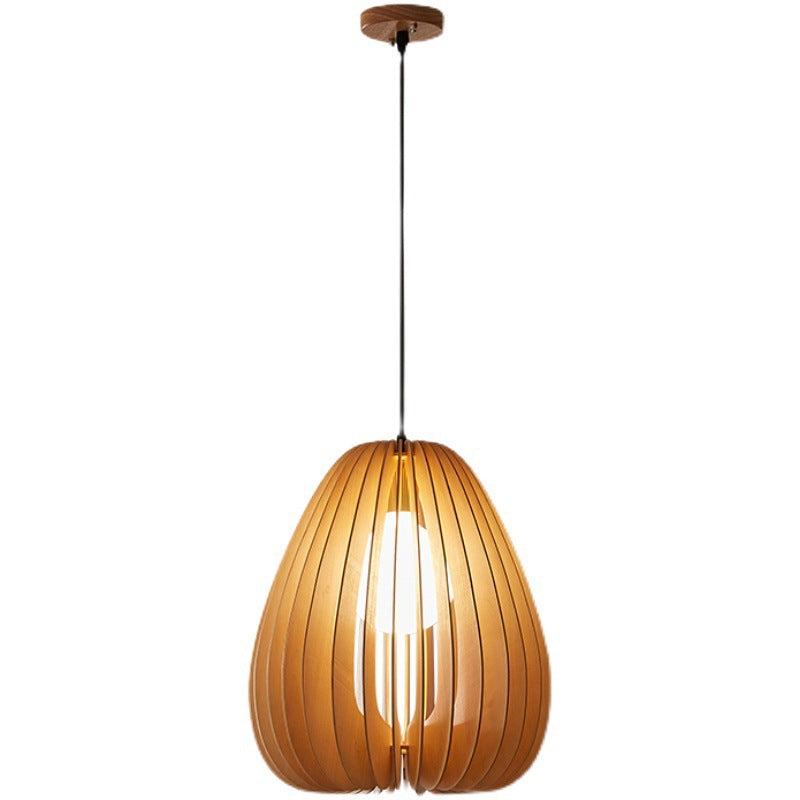 Traditionelle japanische Kuppel-Kürbis-Bassholz-Massivholz 1 - Licht Pendelleuchte für Esszimmer 