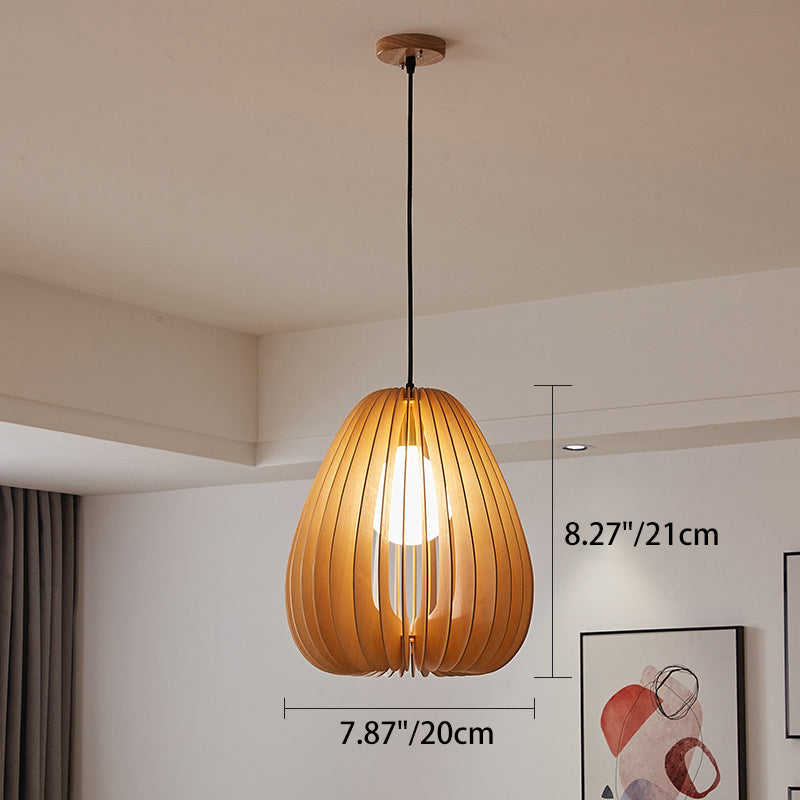 Traditionelle japanische Kuppel-Kürbis-Bassholz-Massivholz 1 - Licht Pendelleuchte für Esszimmer 